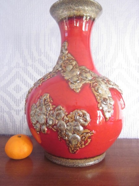 Walter Gerhards -tall ceramic vase with fat metallic lava 70s