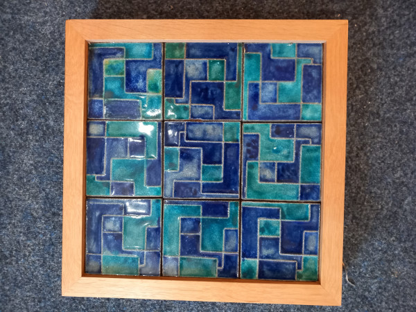 Großes Keramikbild 60er 70er Mosaikbild blau Kunstkeramik 70er