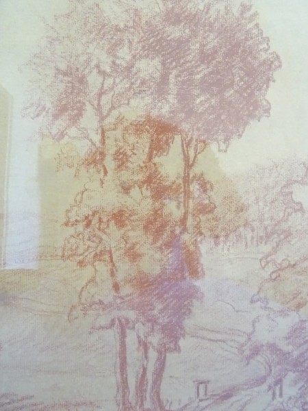F. Billing Rötelzeichnung red chalk drawing in old frame around 1930