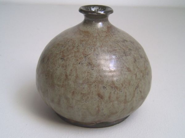 Studio pottery ball vase, signed SH
