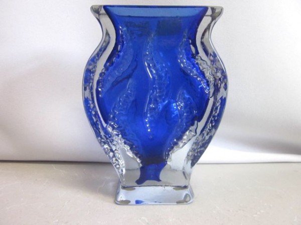 70s glass vase with blue inlay - Ingridglas