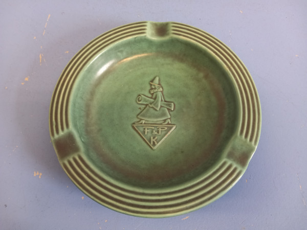 Art Deco Advertising Ashtray – Ceramic, 1930s / Green Glaze