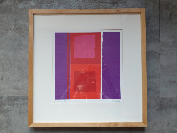 Signierte Farblithographie Cubic Heat - Amaina - 1990 - orig. Holzrahmen Passepartout 47x47 hinter G