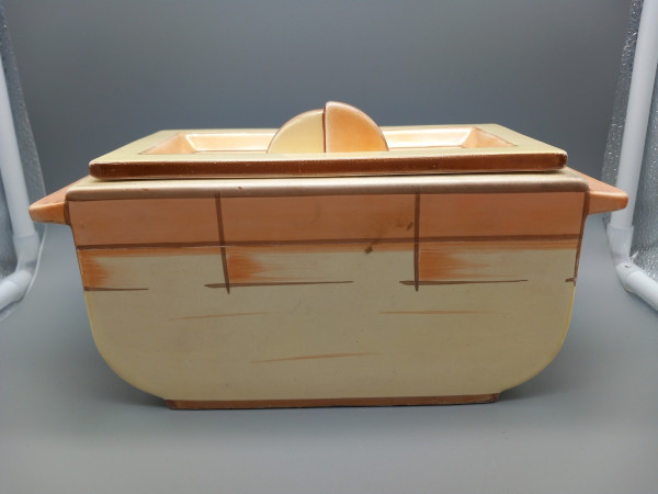 Wächtersbach Biscuit Jar Brush Décor Lidded Ceramic Box Art Deco Bauhaus 1930s Design
