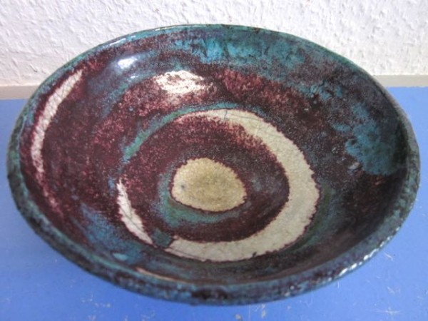 Unusual Raku bowl studio pottery