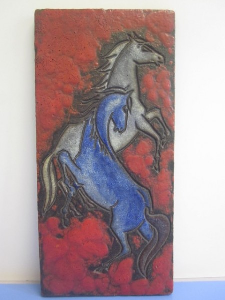 Ruscha Vulcano huge wall plaque with horses 60s 70s lava WGP