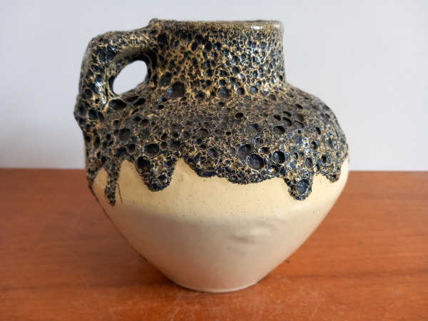 ES Keramik Henkelvase Hellgelb Fat Lava 16 cm 70er Jahre