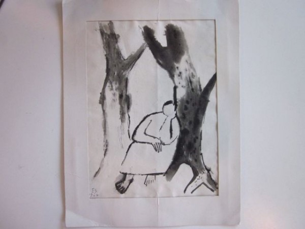 Ink drawing 'Sleeping Woman' - Ernst Schromm 1964
