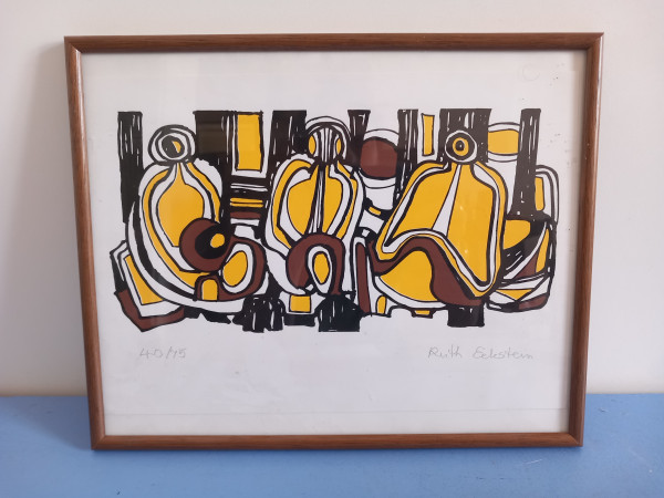 Ruth Eckstein Original Lithografie abstrakte Komposition gerahmt 29 x 21 cm