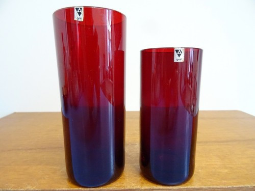 Gral Glas zwei Vasen Glas Glasvase Kunstglas rot 60er 70er Gralglas