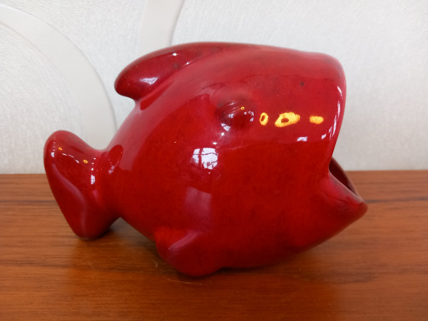 Wilhelm & Elli Kuch Fisch Studiokeramik rot Keramikfisch 70er