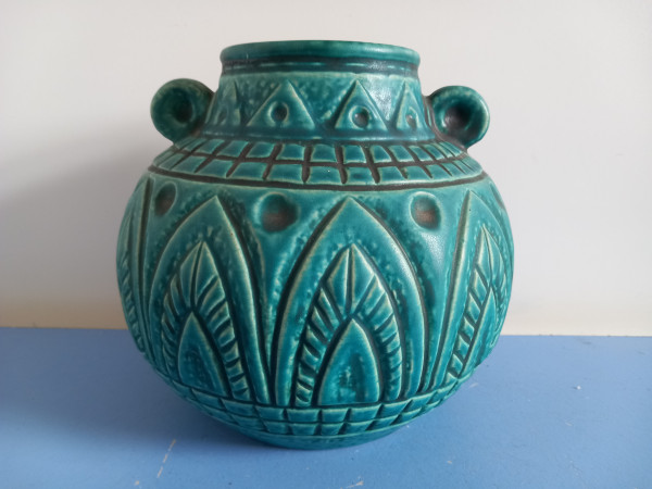 Jasba Aztec Vase Turquoise Ceramic WGP 1960s 1970s Mid-Century Design