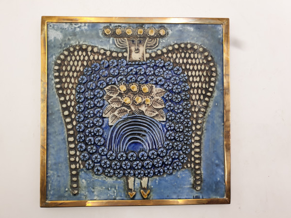 Lisa Larson für Gustavsberg Schweden - Keramik Wandplatte mit Frau 1960er blau selten