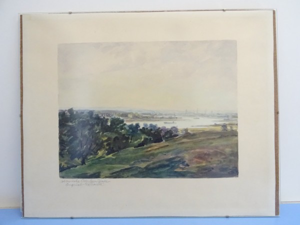 Hans-Joachim Stenzel original watercolor painting "Oderlandschaft" - 1949
