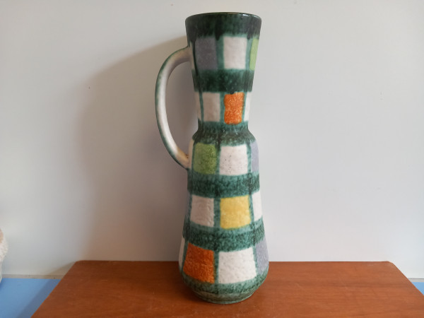 Jasba Henkelvase – West German Pottery - farbiges Dekor 60er 70er