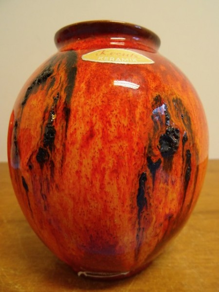 Kreutz Vase Keramikvase fat lava 60er 70er Keramik orange schwarz klasse Design