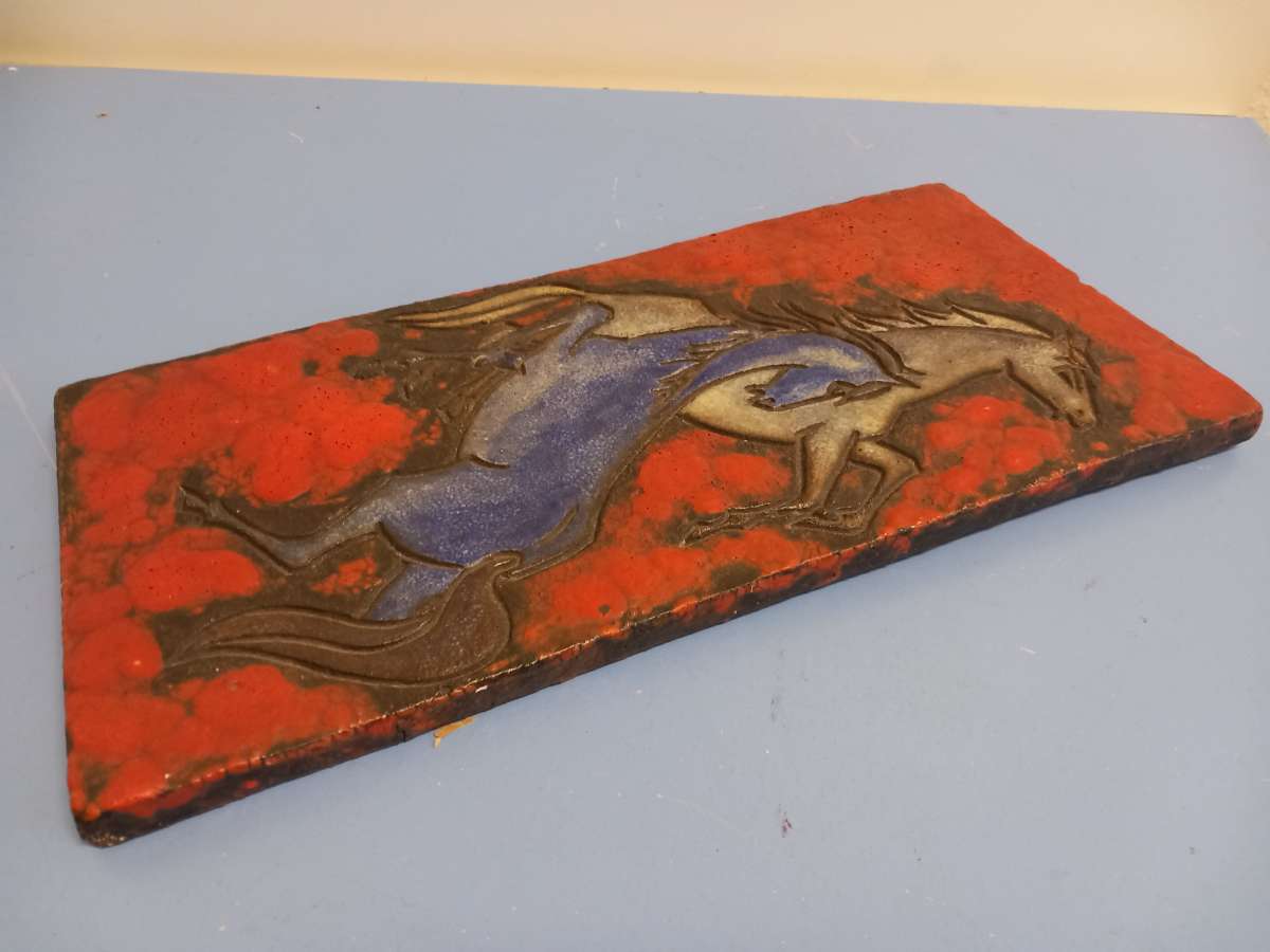 Ruscha Vulcano Wandplatte Keramik Wandbild Keramik Pferde 70er fat lava