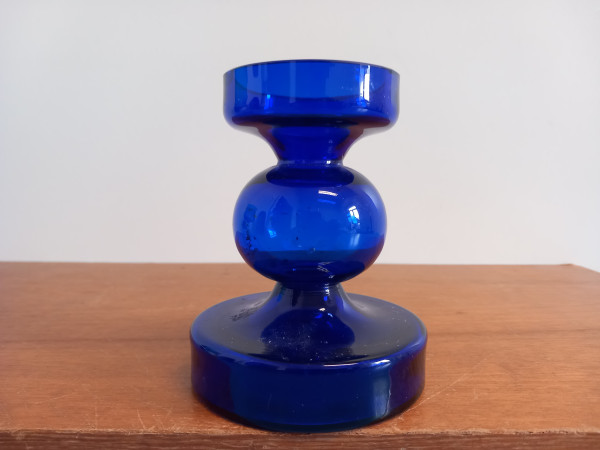 Alfred Taube Glas Kerzenleuchter 70er-Jahre in Blau