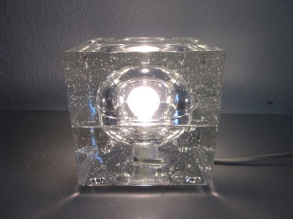 cubic glass table lamp 60s era Koch Lowy space age modernist