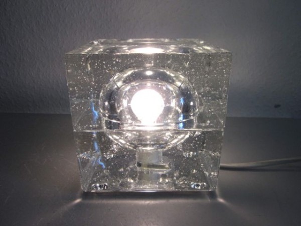 cubic glass table lamp 60s era Koch Lowy space age modernist