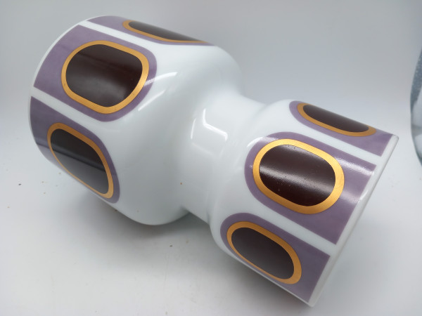 Heinrich OP ART Vase Porzellan Porzellanvase Golddekor gold lila braun 70er modernist