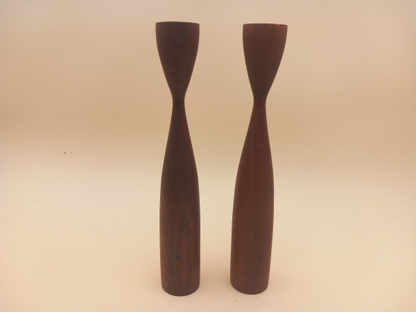 Zwei Teak Kerzenleuchter dänisches Design Teakholz Dänemark 1950er 1960er selten