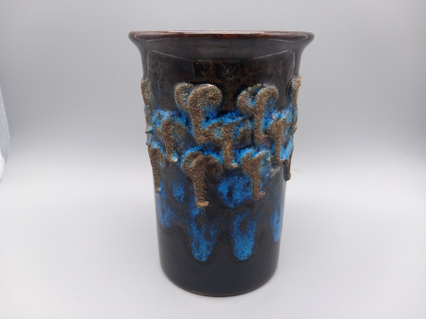 Strehla Fat Lava Vase – DDR Keramik, 70er-Jahre / Blau-Braun Design