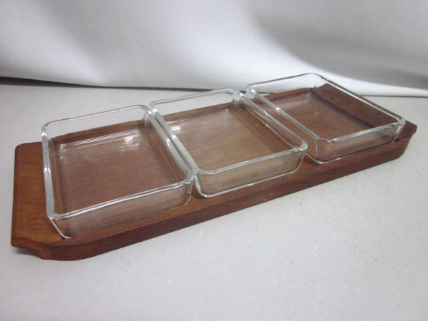 Glasmenage Rauchglas Schalen Teaktablett Dänemark 50er 60er Mid Century
