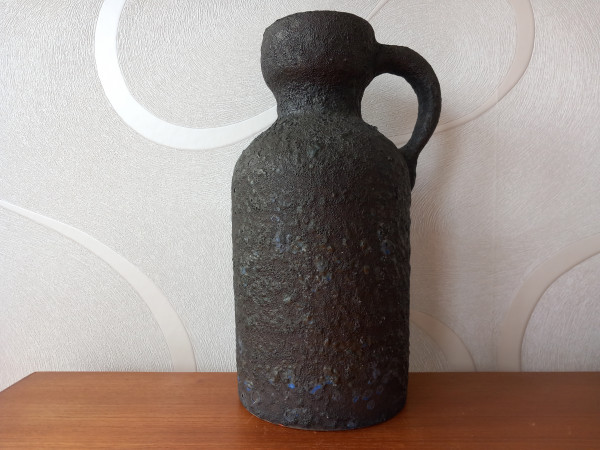 Marei tall pitcher jug vase ceramic 70s black and blue fat lava