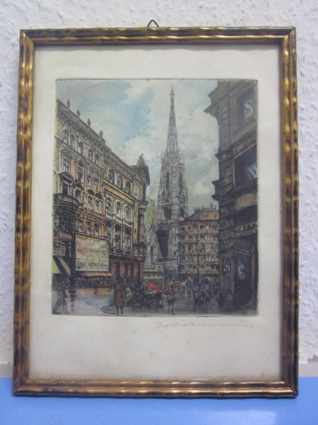 Etching St. Stephan's Cathedral Vienna 1950s Wien