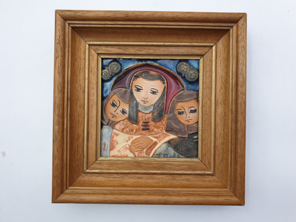 Ruth Faktorowicz Ruth Faktor Keramikfliese Wandbild gerahmt Israel Vintage #1