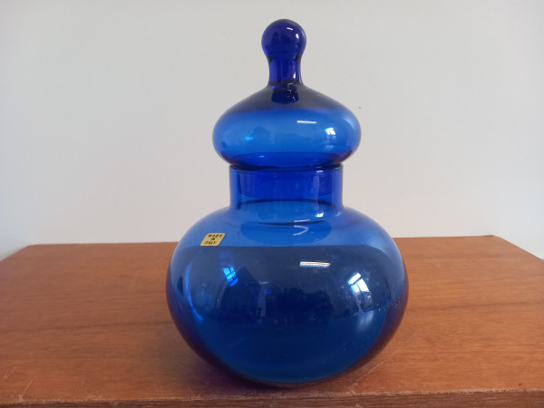 Italienische Apothekerdose / Bonboniere – blaues Glas, 60er-Jahre