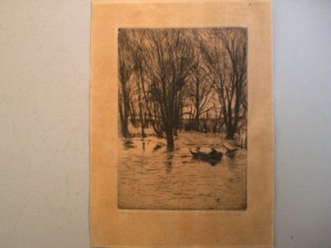 Etching 'Boats in the Spree forest' - Ernst Oppler