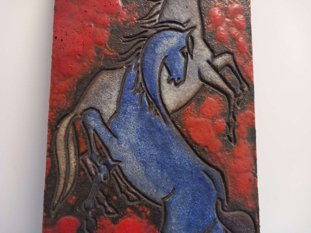 Ruscha Vulcano Wandplatte Keramik Wandbild Keramik Pferde 70er fat lava