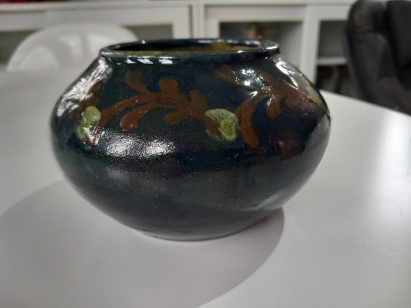 Keramik AG Velten Art-Déco Vase Keramik dunkelblau Rankendekor um 1925