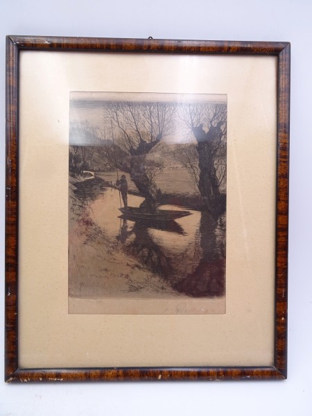 Charles Ruckdeschel - etching Boat Trip under Willows around 1920 German art